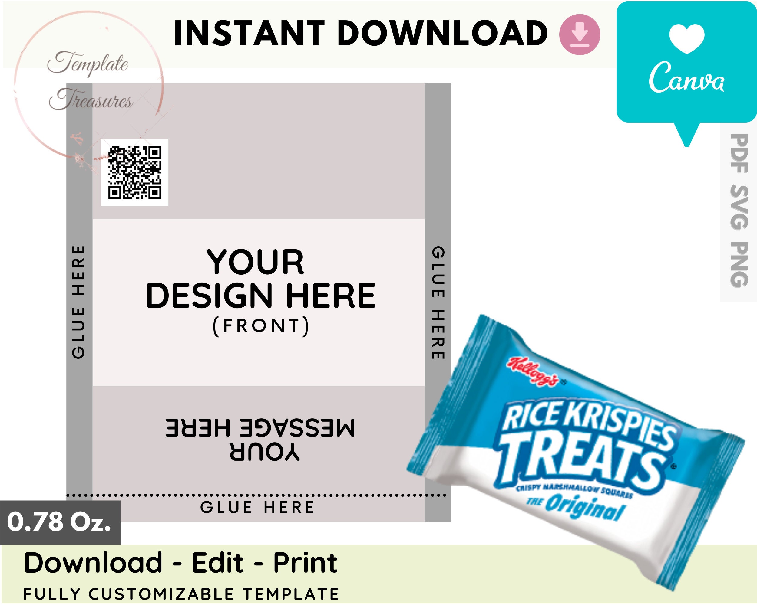 Rice Krispie Treat Wrapper Template Size