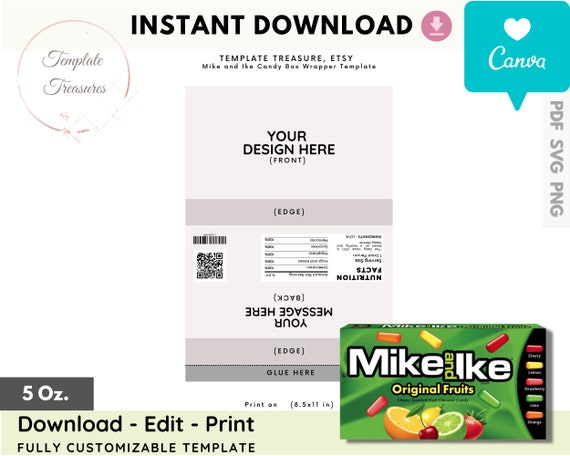 Mike and Ike Candy Box Wrapper Template Blank Mike and Ike - Etsy