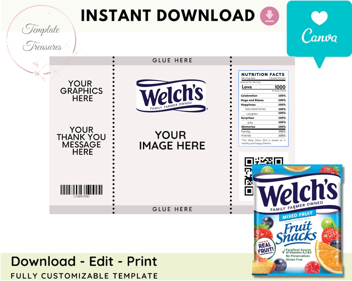 Fruit snack label Fruit snack candy birthday printable Etsy