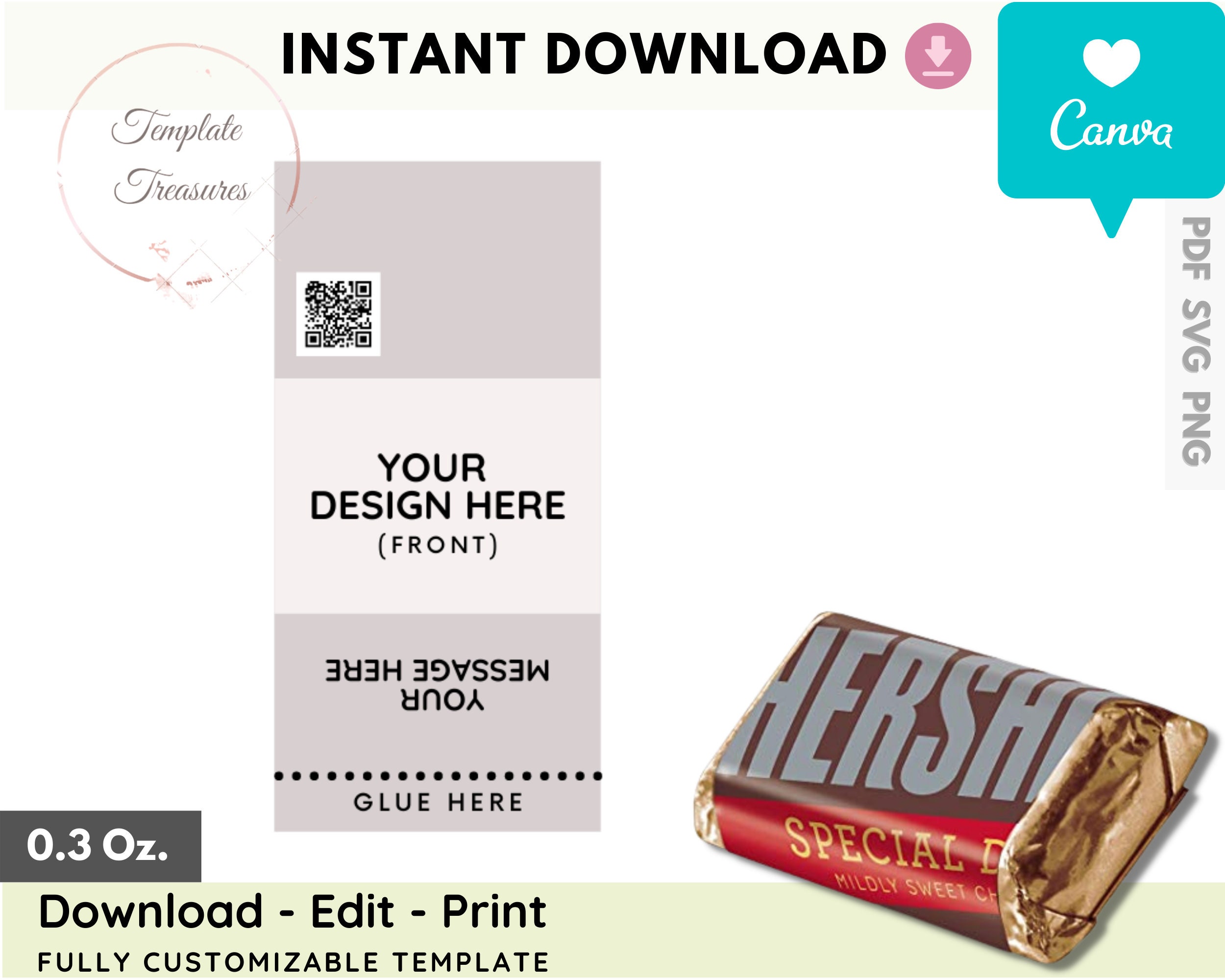 Hershey Mini Candy Bar Wrapper Template Hershey Mini 0.3 Oz Etsy