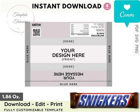 Snickers Candy Bar Wrapper Template Snickers Wrapper | Etsy