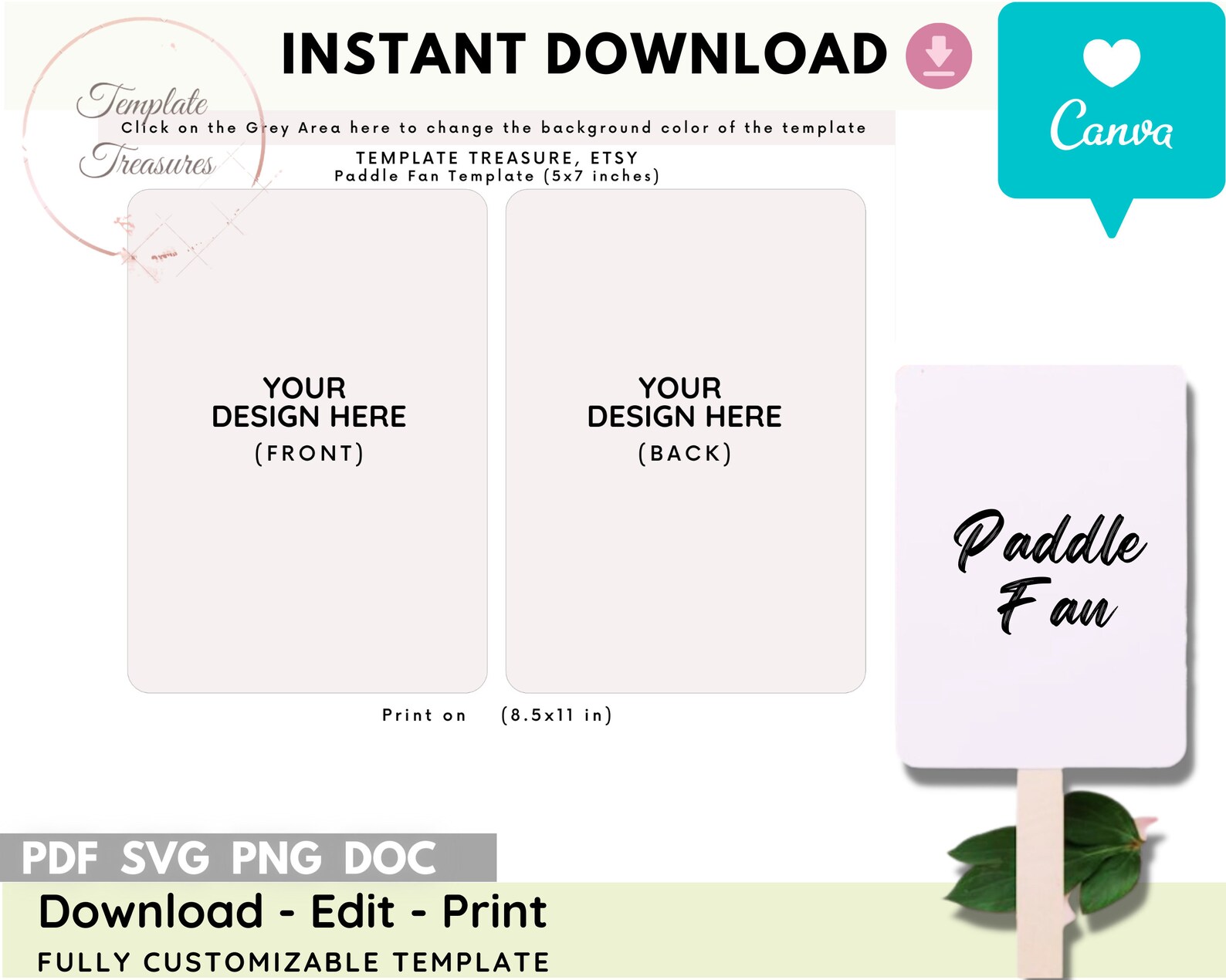 Paddle fan template Paddle fan template download Printable | Etsy