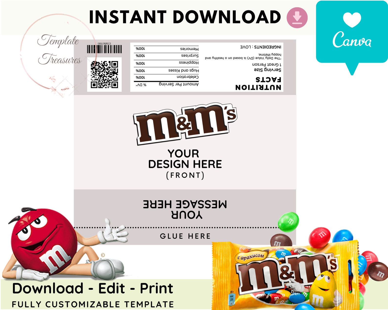 MandM wrapper template M and M wrapper Chocolate bar wrapper | Etsy