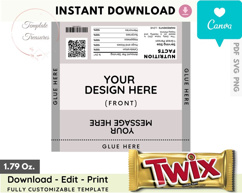 Twix Candy Wrapper Template Twix Cookie Bar Template | Etsy