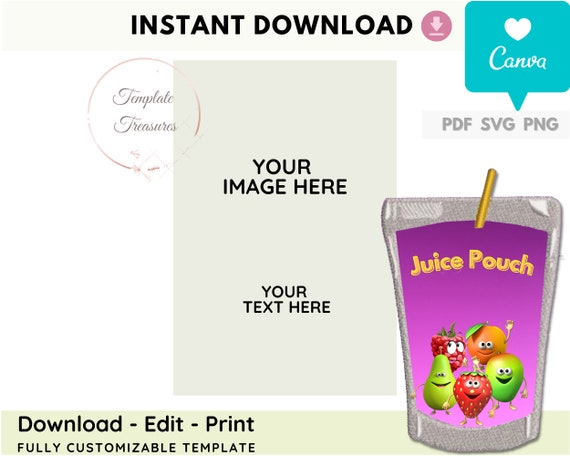 juice pouch Bag Label Template/ Chip bag Template instant Download/ Juice Pouch Label Template/ Chocolate Wrapper template/ Party Template