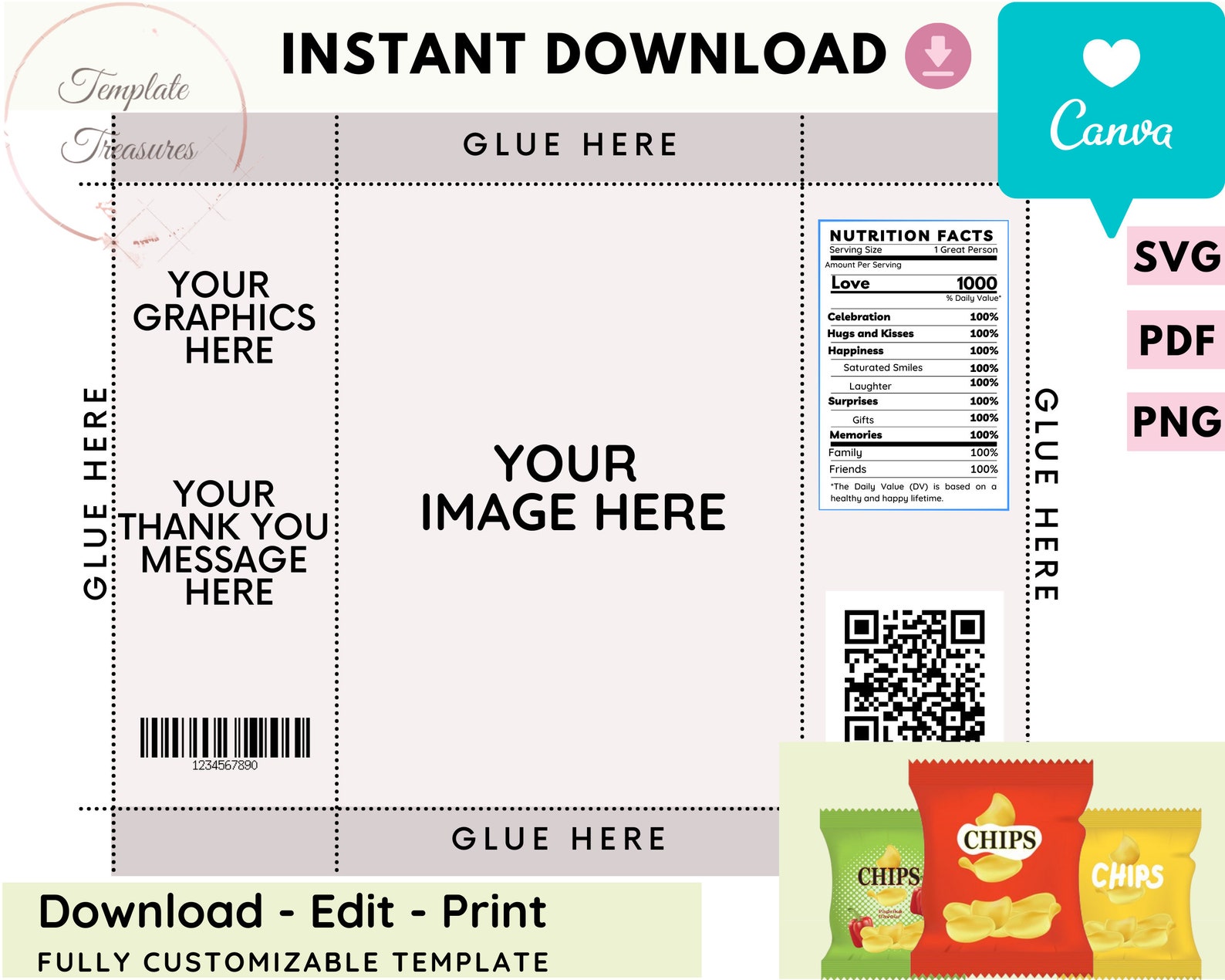 Chip Bag Template Instant Download Chip Bag Template Chip | Etsy