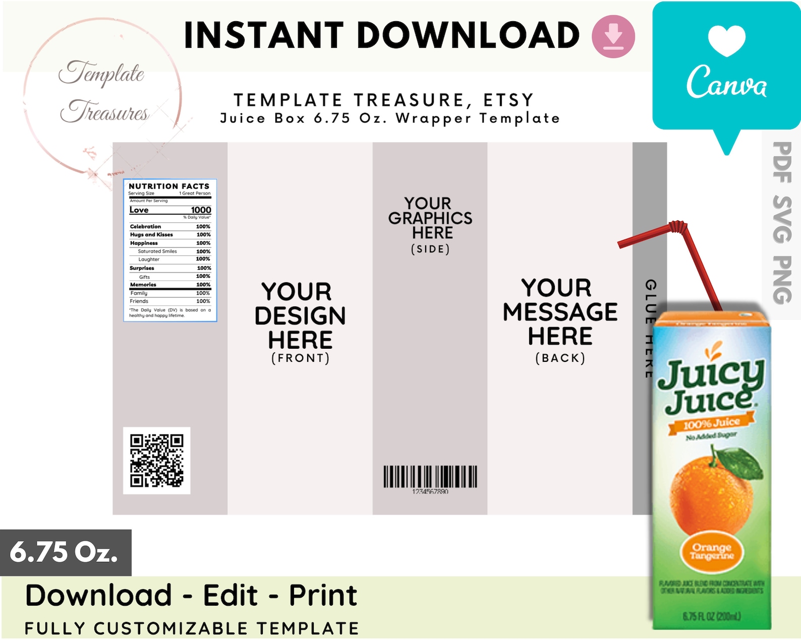 Juice Box 6.75 Oz. Wrapper Template Juice Box Drink Wrapper - Etsy Finland