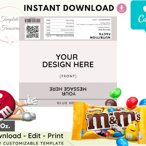 Mandm Wrapper Template M and M Wrapper Chocolate Bar Wrapper - Etsy