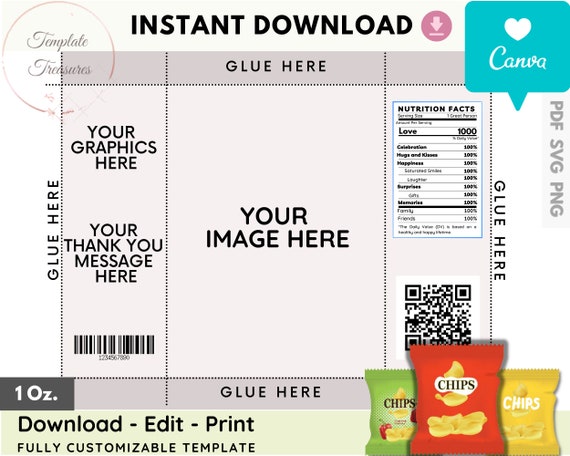 Chip Bag Template Instant Download Chip Bag Template Chip - Etsy
