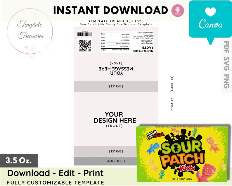 Sour Patch Kids 3.5 Oz. Candy Box Wrapper Template Sour Patch Etsy UK