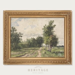Vintage French Landscape, Watercolor Painting of Path, Tree Lined Road, Antique Landscape, French Countryside, Spring Painting, France