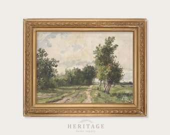 Vintage French Landscape, Watercolor Painting of Path, Tree Lined Road, Antique Landscape, French Countryside, Spring Painting, France