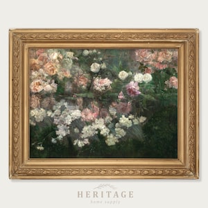 Vintage Floral Painting, Digital Floral Print, Painting of Roses, Vintage Landscape Painting, Garden Painting, Floral Oil Painting, Flowers