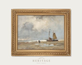 Vintage Beach Painting, Vintage Watercolor, Oceanscape, Vintage Seascape, Coastal Decor, Coastal Art, Digital Download, Ocean Painting