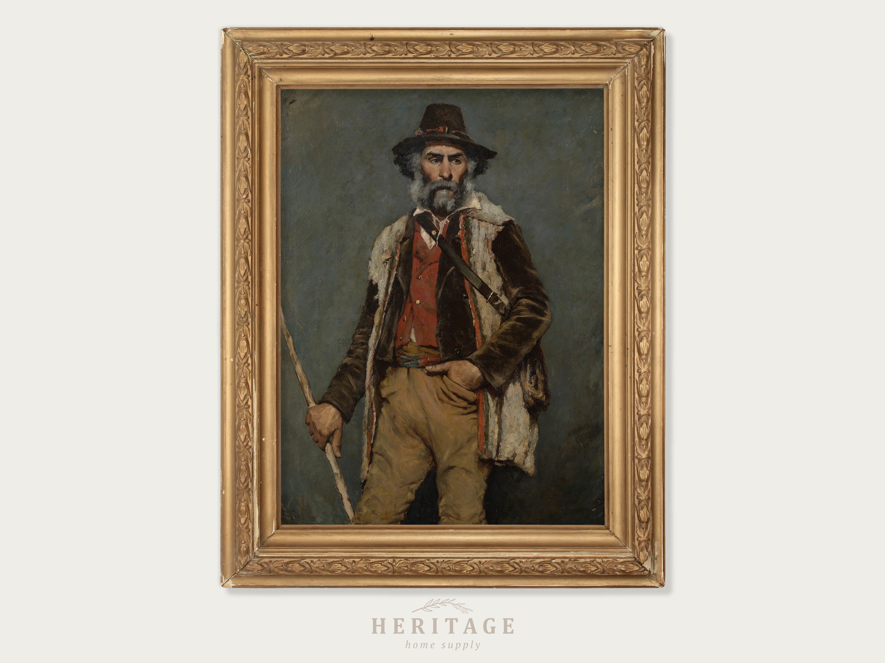 Portrait vintage d’un homme, peinture de portrait, homme barbu, berger, art du portrait italien, peinture à l’huile imprimable, portrait de galerie