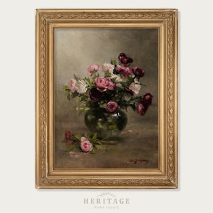 Antique Floral Painting, Digital Floral Art, Flower Painting, Vintage Still Life Painting, Vintage Floral Still Life, Oil Painting of Roses