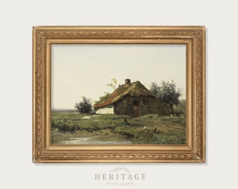 Vintage Landscape Painting, Printable Landscape, Farmhouse Landscape, Scenic Painting, Countryside Painting, Farmhouse Oil Painting