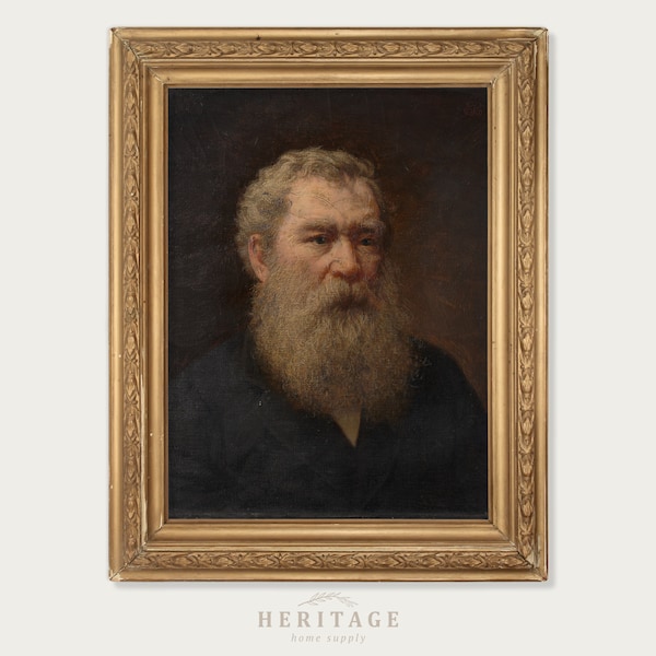 Vintage Portrait Painting, Antique Portrait, Portrait Oil Painting, Digital Print, Bearded Man Painting, Portrait of a Man, Gallery Wall Art