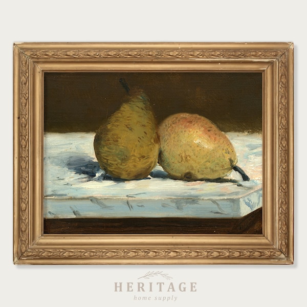 Vintage Still Life Painting, Pear Still Life, Fruit Still Life, Kitchen Art, Kitchen Painting, Digital Download, Antique Art, Pear Print