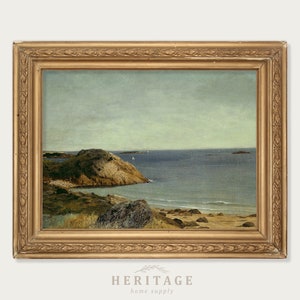 Paesaggio costiero, Stampa digitale, Pittura antica, Paesaggio marino vintage, Pittura da spiaggia vintage, Paesaggio oceanico, Opere d&#39;arte costiera, Arte antica