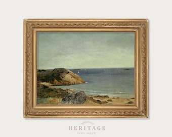 Coastal Landscape, Digital Print, Antique Painting, Vintage Seascape, Vintage Beach Painting, Oceanscape, Coastal Artwork, Antique Art