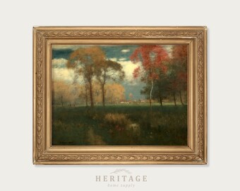 peinture de paysage d&#39;automne vintage, feuillage d&#39;automne, journée d&#39;automne ensoleillée, peinture à l&#39;huile, peinture d&#39;arbres, feuilles colorées, scène automnale