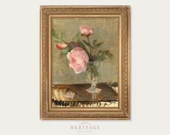 Vintage Floral Still Life Painting, Floral Painting, Digital Print, Vintage Still Life, Still Life Painting, Peony Painting, Antique Floral