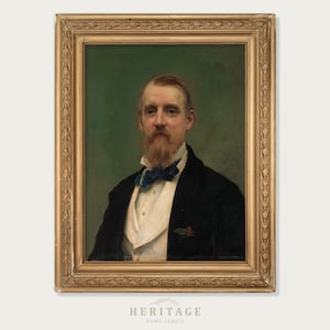 Vintage Portrait of a Man, Antique Oil Painting Man, Bearded Man, Portrait Art, Gallery Wall People, Gentleman in Tuxedo, 1800 New York City