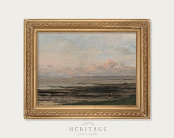 Vintage Beach Landscape, Antique Art, Vintage Painting, Landscape Painting, Coastal Painting, Printable Art, Vintage Seascape, Antique Art