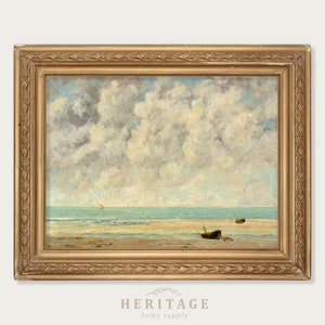 Vintage Seascape, Digital Print, Vintage Ocean Painting, Vintage Art, Coastal Painting, Calm Sea, Beach Wall Decor, Antique Oil Painting