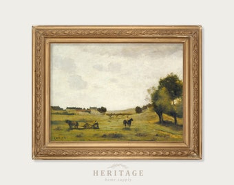 Vintage Landscape Painting, Digital Landscape, French Landscape, Farmhouse Painting, Scenic Landscape, French Countryside, Horse Painting