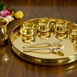 Pure Brass Dinner Set,antique Design Brass Dinner Thali,brass 9 Pcs Thali  Set,traditional Brass Dinnerware,brass Thali Dinner Set,thali Set -   Canada