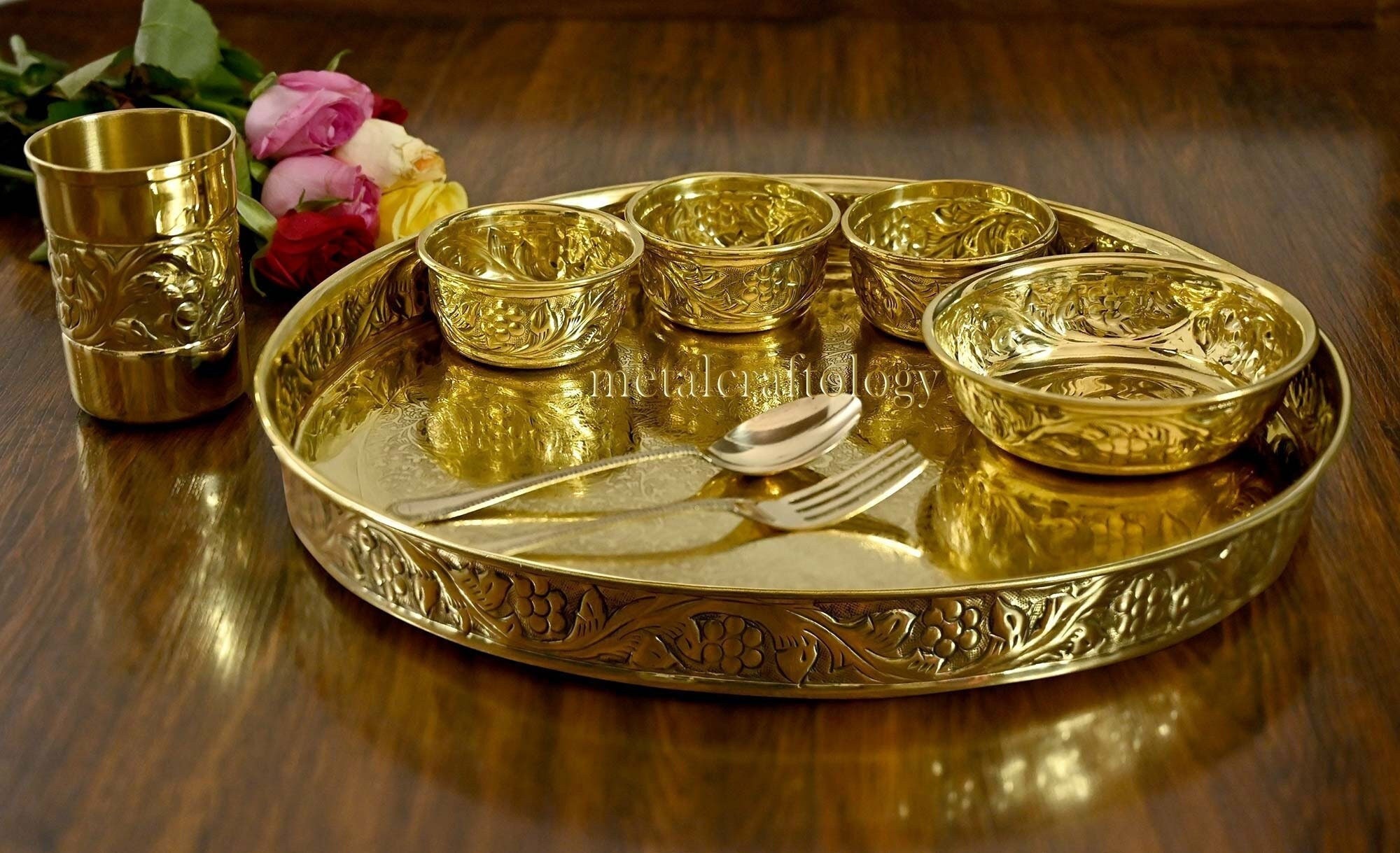 Shop Our Handcrafted Elegant 5-Piece Brass Dinner Set | Perfect for Gifting