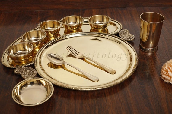 10 Pcs Maharaja Dinner Set,Pure Brass dinner set,antique design brass  dinner thali,traditional brass dinnerware,Brass thali dinner set