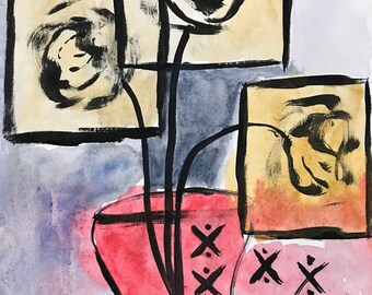Flowers in a West Egg Sunset - Abstract F. Scott Fitzgerald Zelda Daisy The Great Gatsby Painting