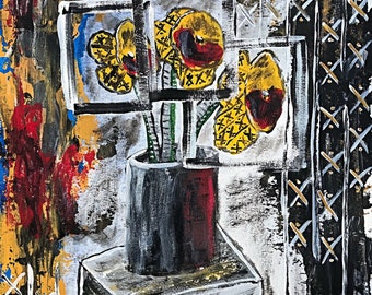 Daffodils Grown in a Window of Nihilism - Abstract Flowers Painting