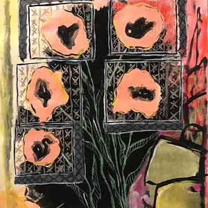 Flowers after Pigeons - Abstract Floral Painting Picasso Inspired Nature