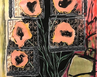 Flowers after Pigeons - Abstract Floral Painting Picasso Inspired Nature
