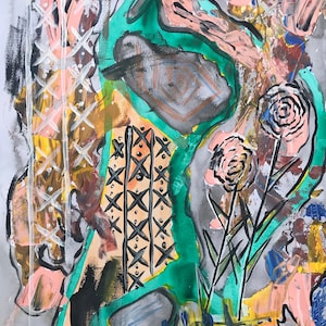 Perséphone Needlepoints Carnations et weeds - Fleurs abstraites Déesse Mythology Painting
