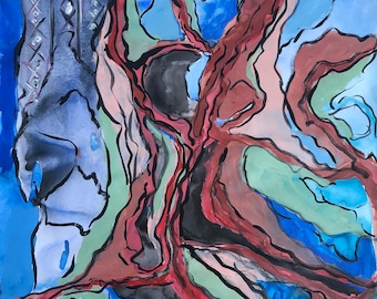 Sinews in the Archer's Fingers When Drawing the Arrow Towards the Sun - Abstract Primitive Watercolor Acrylic Painting