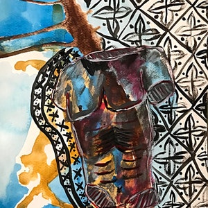 A Masculine Torso Washes up on a Greek Shore - Abstract Ancient Classical Greece Painting