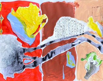The Stabbing of Julius Caesar in Reverse - Collage Abstract Painting Shakespeare Rome Literature