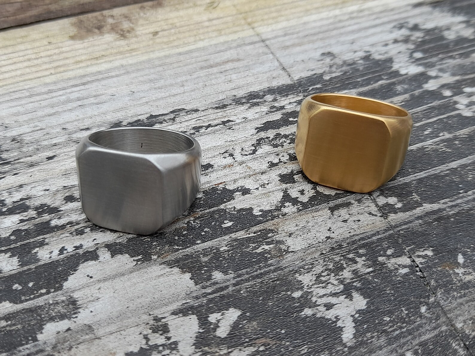 Brushed Stainless Steel 18K Gold Plated Solid Ring For Etsy