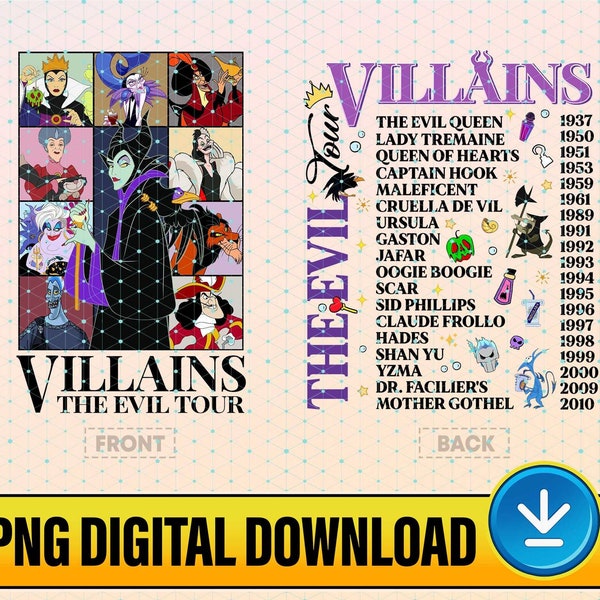 Villains Eras Tour Png, Villains Evil Tour Png Png, Concert Music Design, Maleficent, Ursula, Evil Queen, Png Digital Download