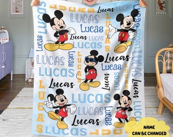 Personalized Watercolor Mickey Mouse Blanket, Custom Name Mickey Mouse Blanket, Disneyland Birthday Gift Blanket, Mickey Birthday Gifts