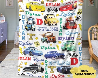 Personalized Pixar Cars Blanket, Custom Name Pixar Cars Blanket, Lightning McQueen Sally Tow Mater Characters Blanket, Cars Birthday Gifts