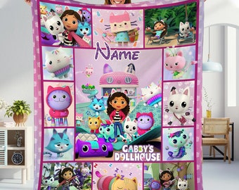Personalized Gabby's Dollhouse Blanket, Custom Cat Blanket, Gabby Dollhouse Party Blanket, Gabby Character Blanket, Baby Girl Blanket