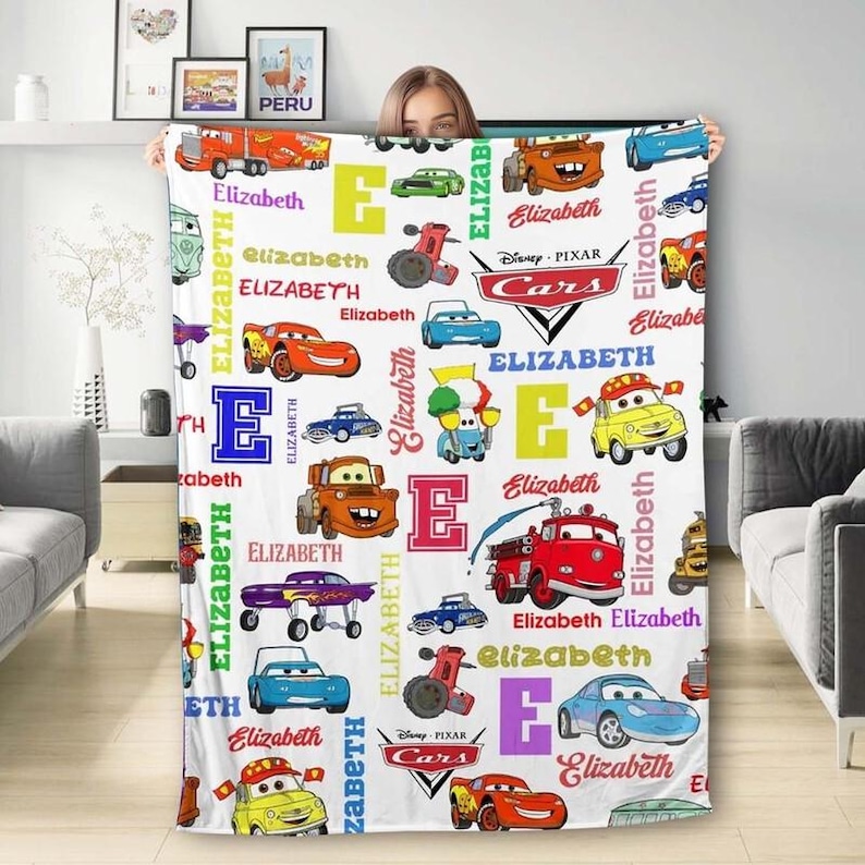 Manta polar personalizada de personajes de Disneyland Cars, manta de Rayo McQueen y Tow Mater, manta de Disneycars, regalo de cumpleaños para niño o niña imagen 3