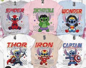 Superhjälte Stitch-tröja, Avengers Stitch-tröja, Stitch-superhjältedräkttröja, Stitch Kapten Hulken Spiderman-tröja, Matchande familjetröja