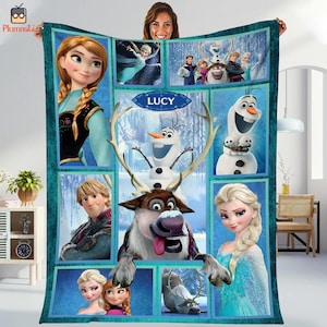 Personalized Frozen Fleece Blanket, Princess Elsa Blankaet, Custom Kristoff Anna Couple Blanket, Disneyland Princess Blanket, Olaf Blanket